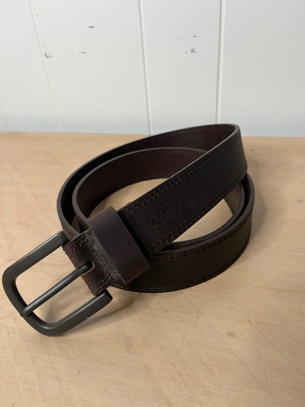 Dickies Men's Dark Brown Genuine Leather Belt Size